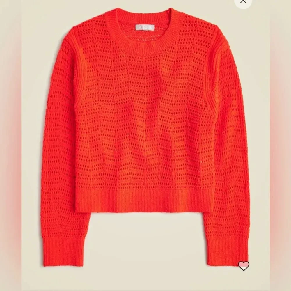 J.Crew Pointelle Crewneck Sweater in Scarlet Heat